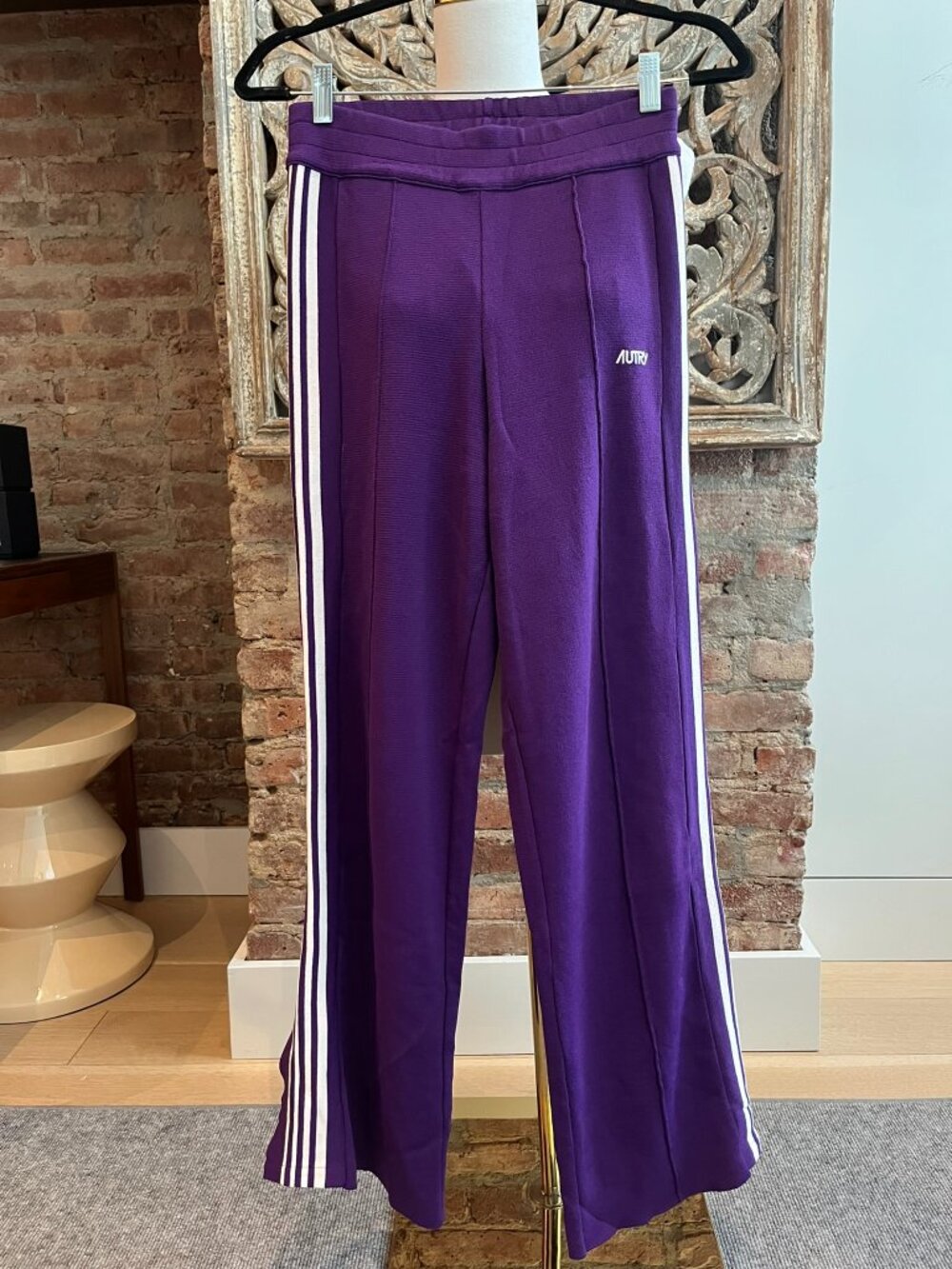 Autry Purple White-Stripe Logo Track Pants Sweatpants